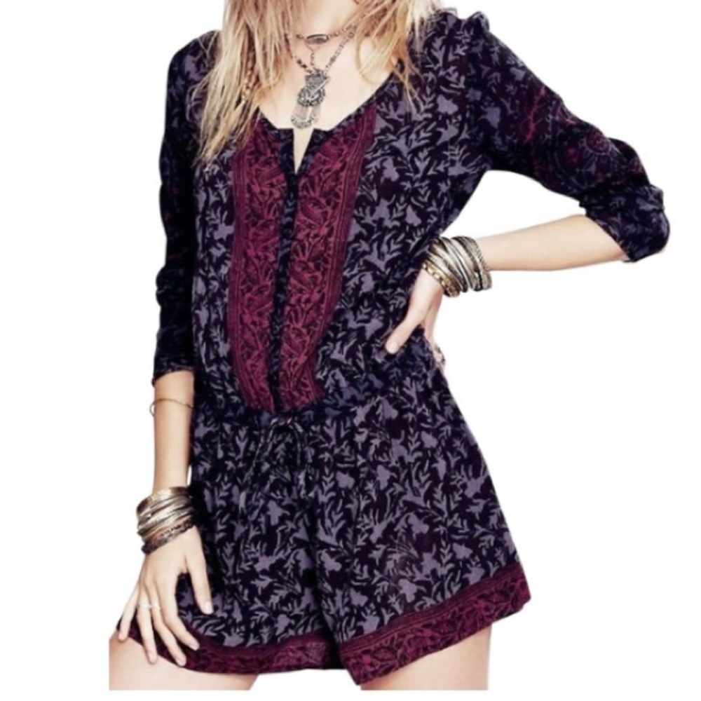 Free People Paisley Print Long Sleeve Romper.